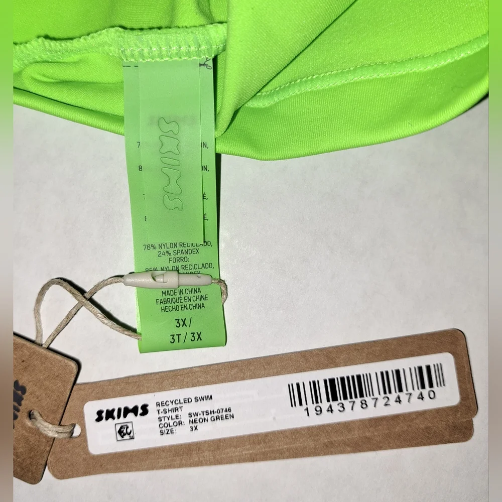 ❤️NWT SKIMS 2 Piece Swim T Shirt Top Dippy tie String Bikini Set NEON GREEN 3X